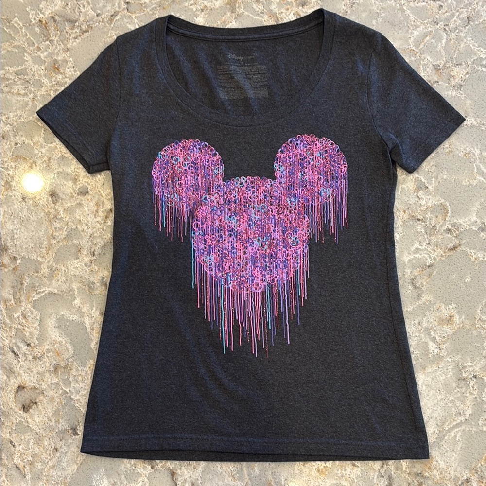 Disney Women's Short Sleeve Tee - Black with Pink Mickey Design